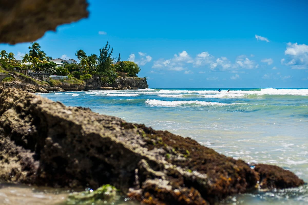 Barbados coastline on a sunny day with clear blue skies