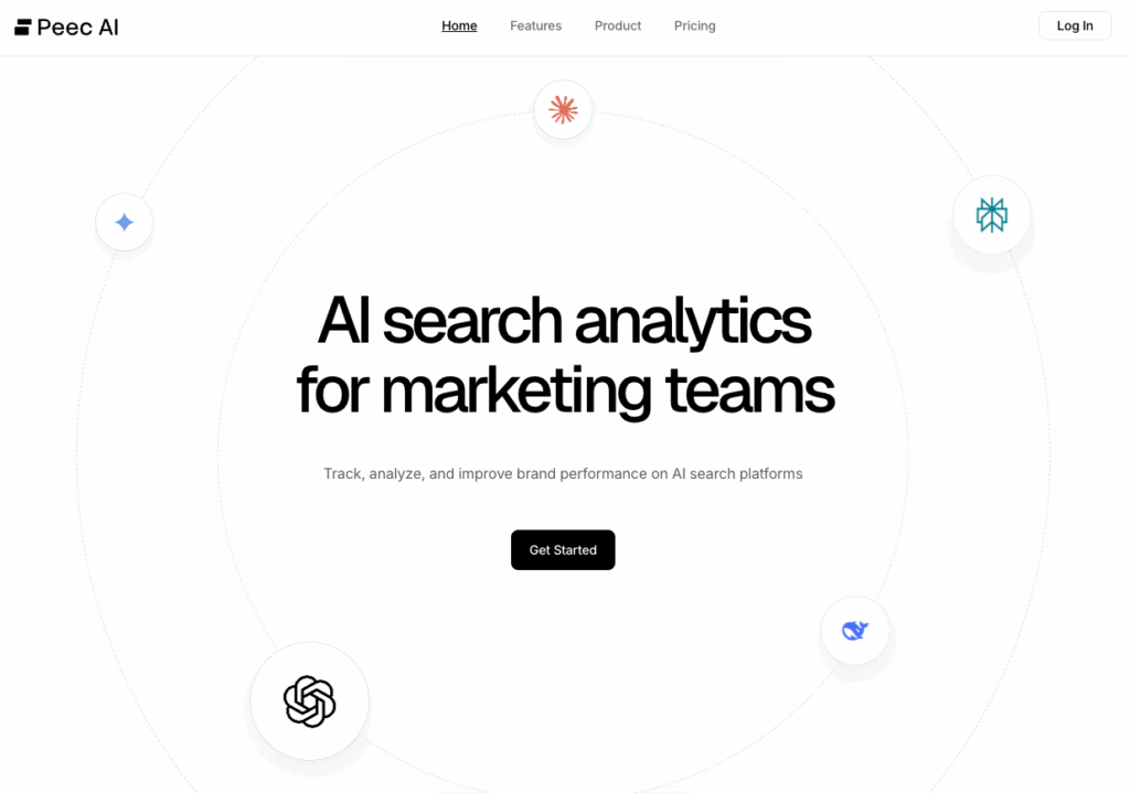 Homepage image of Peec Ai answer engine tracking and reporting tool